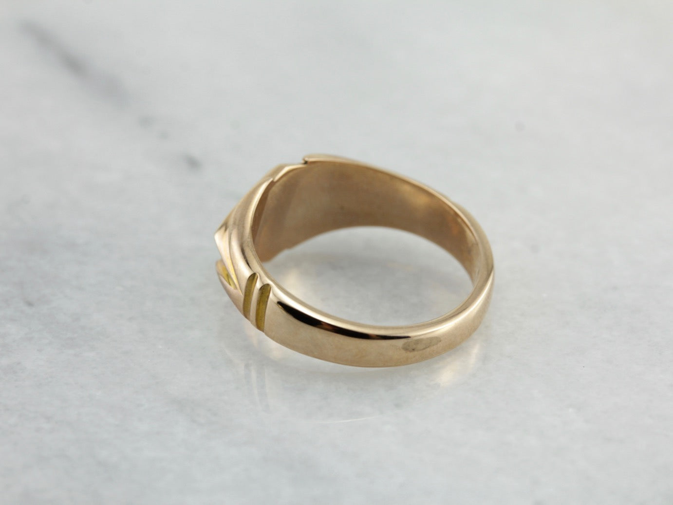 Retro Era Signet Ring, Unusual Diamond Shape Signet Ring in Rose Gold