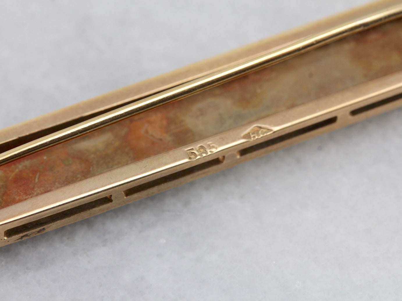 Antique Art Nouveau Era Floral Motif Bar Pin in Tri Color Gold