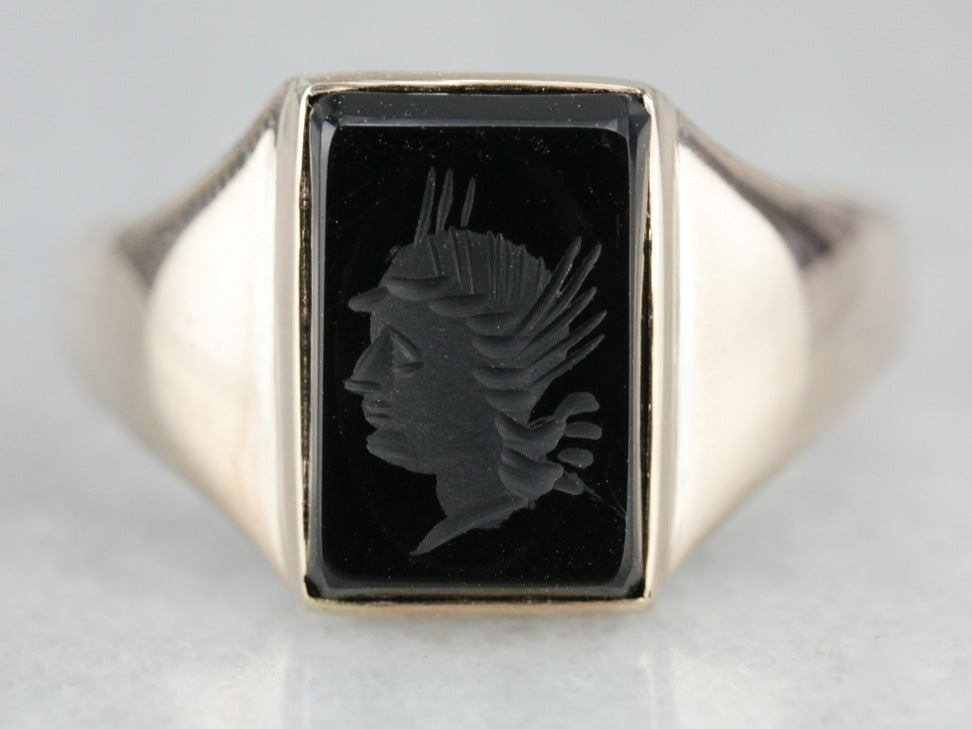 Vintage Black Onyx Intaglio Ring