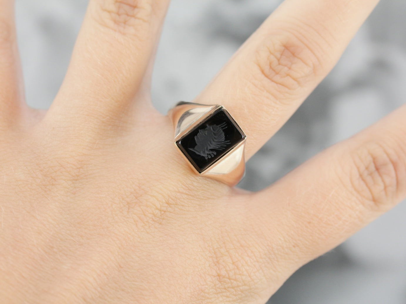 Vintage Black Onyx Intaglio Ring