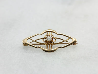 Vintage Buttercup Set Diamond Pin in Yellow Gold