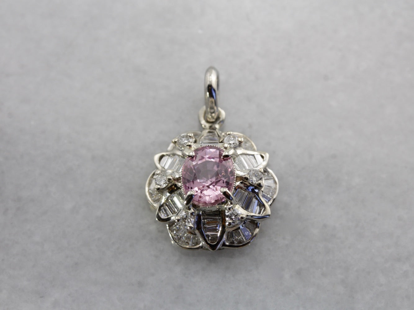 Beautiful Pink Sapphire and Diamond Anniversary Pendant