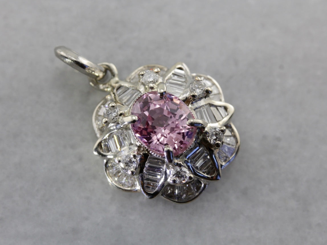Beautiful Pink Sapphire and Diamond Anniversary Pendant