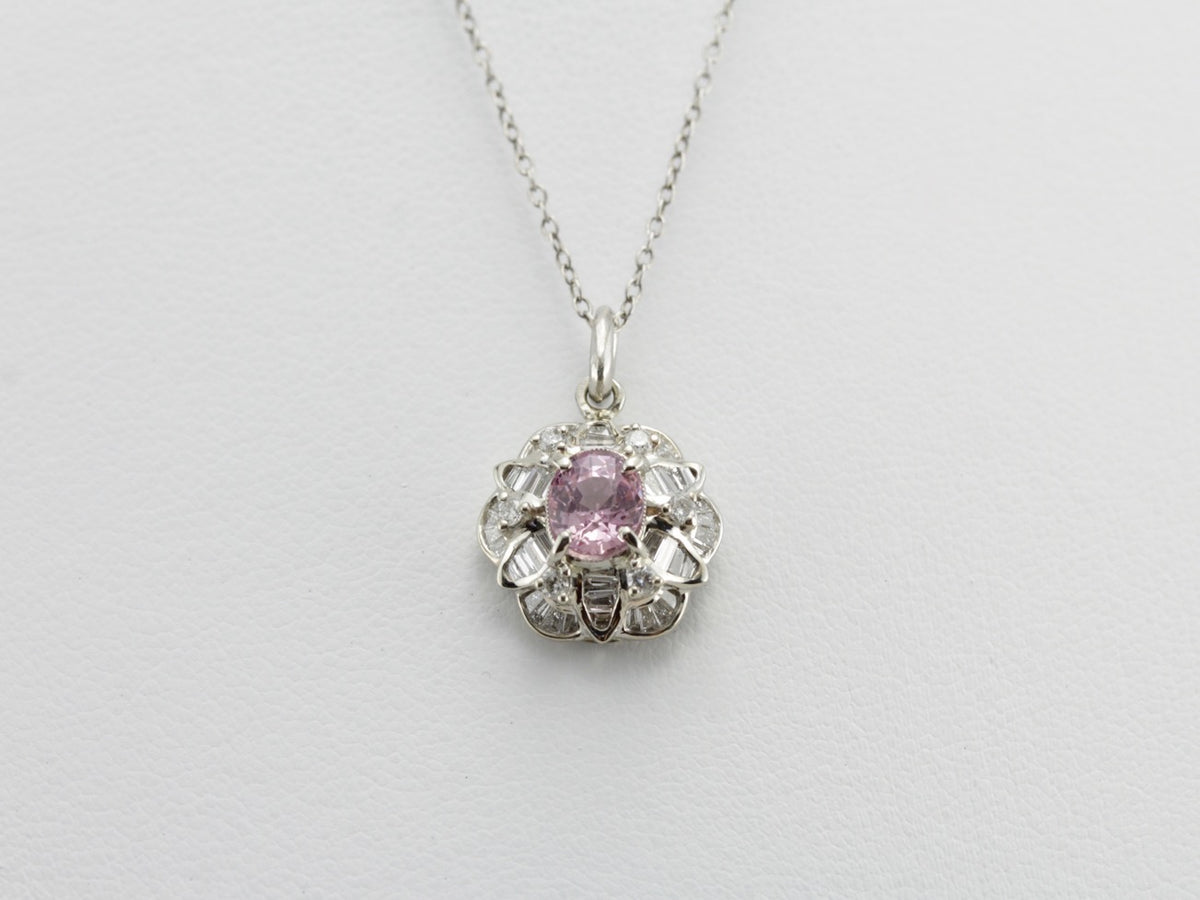 Beautiful Pink Sapphire and Diamond Anniversary Pendant