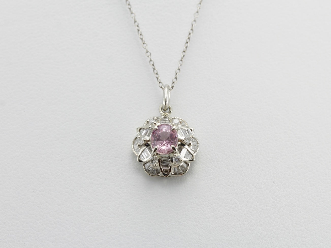 Beautiful Pink Sapphire and Diamond Anniversary Pendant