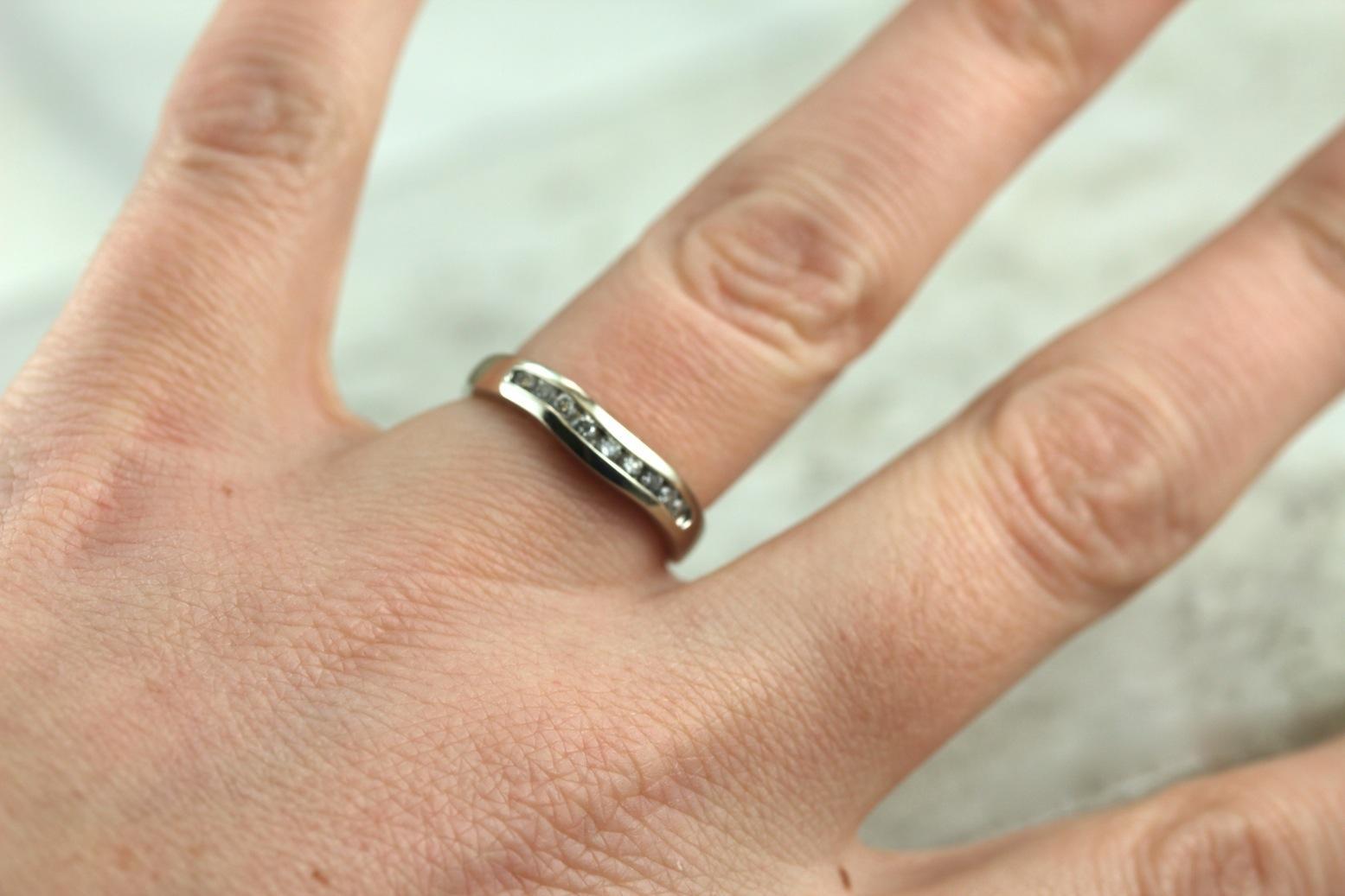 Curved Diamond Band in White Gold, Wedding Ring