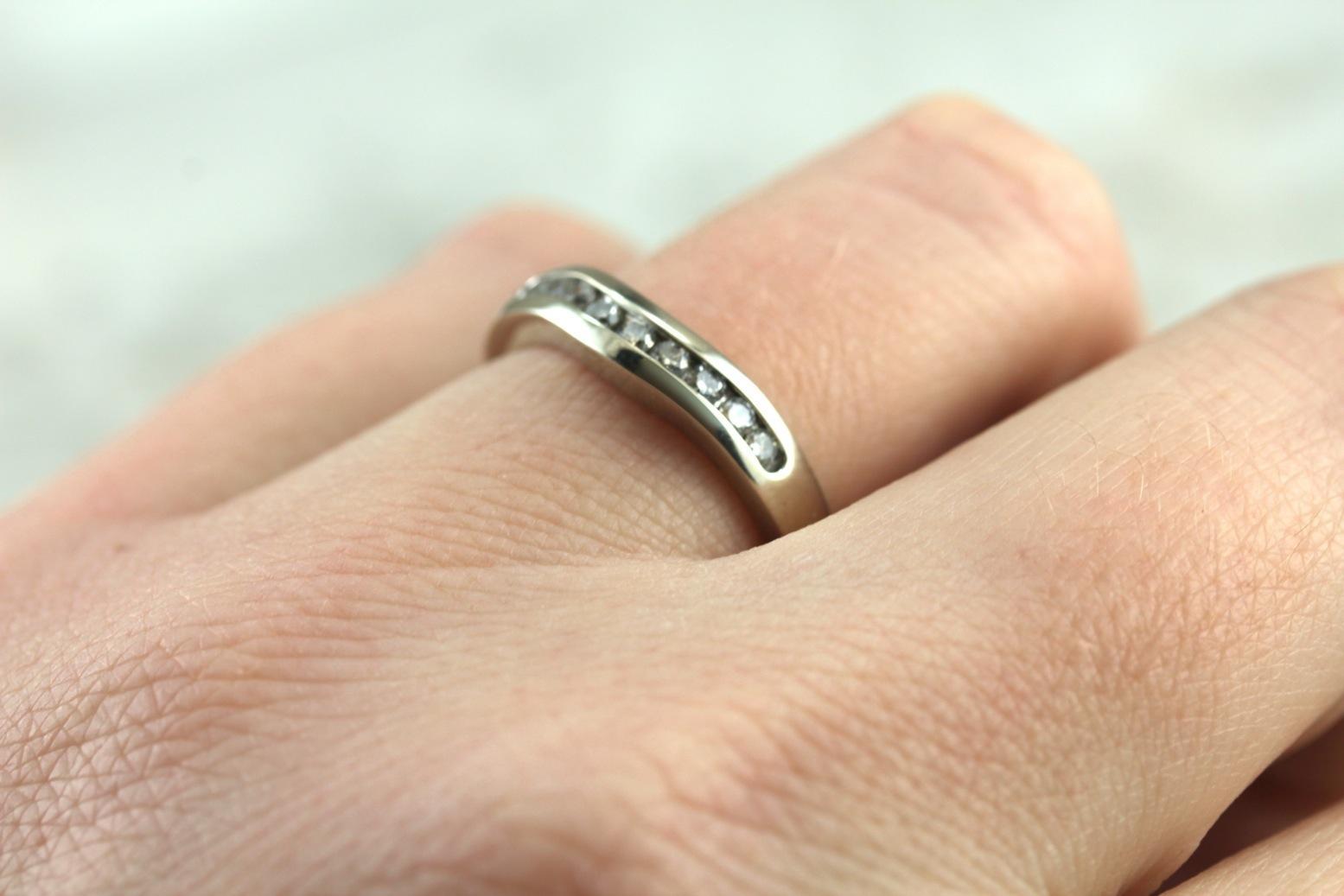 Curved Diamond Band in White Gold, Wedding Ring