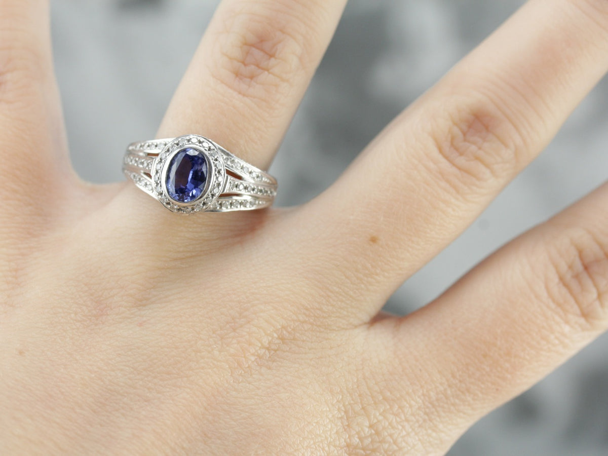 Tanzanite Pave Diamond White Gold Ring