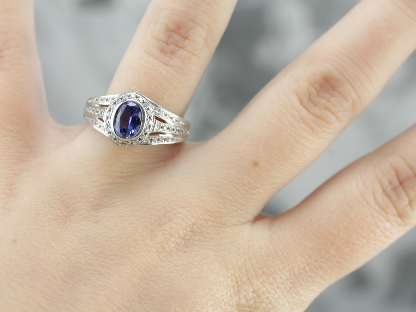 Tanzanite Pave Diamond White Gold Ring