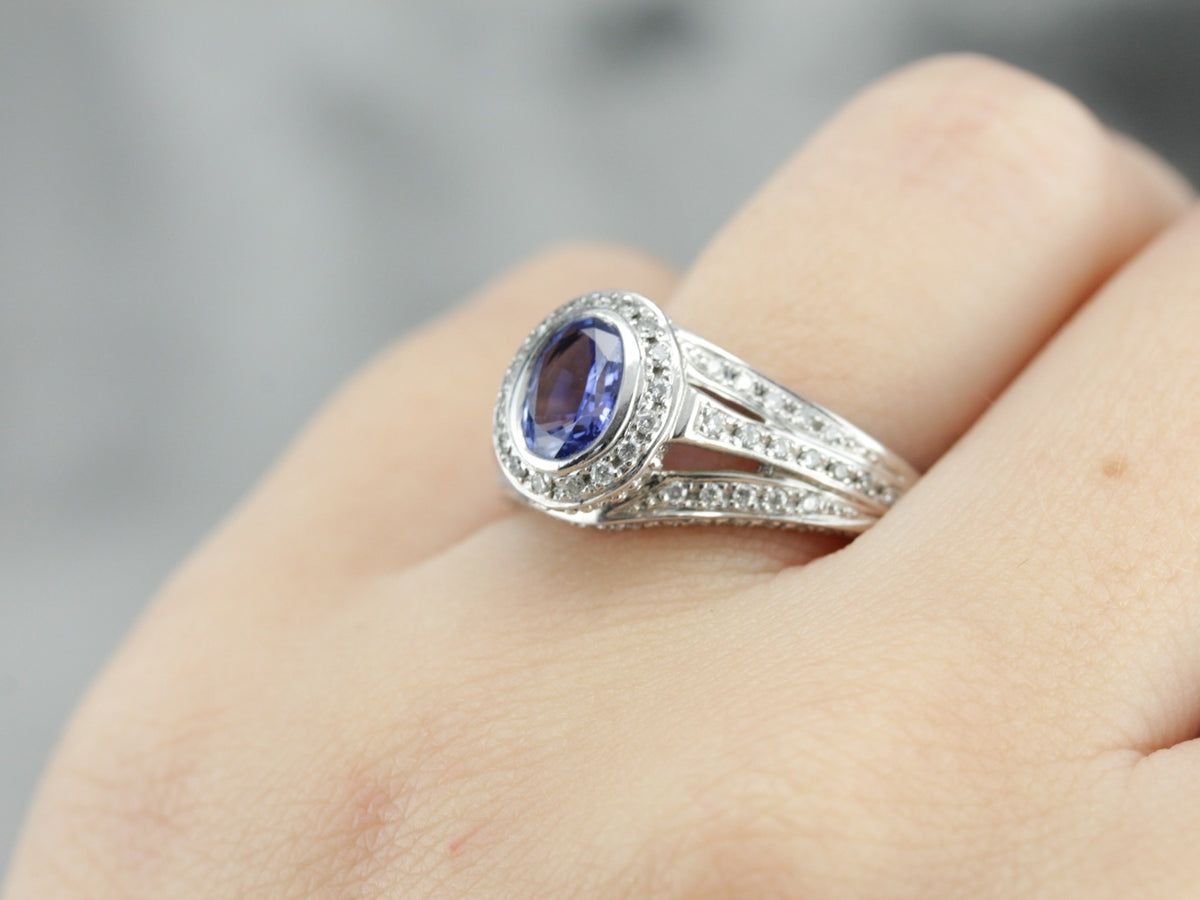 Tanzanite Pave Diamond White Gold Ring
