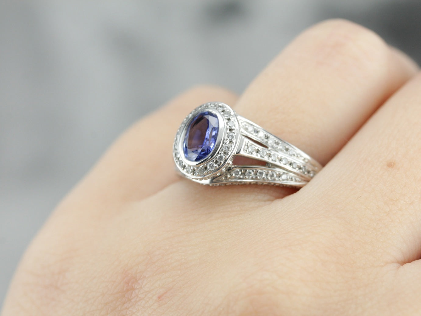 Tanzanite Pave Diamond White Gold Ring