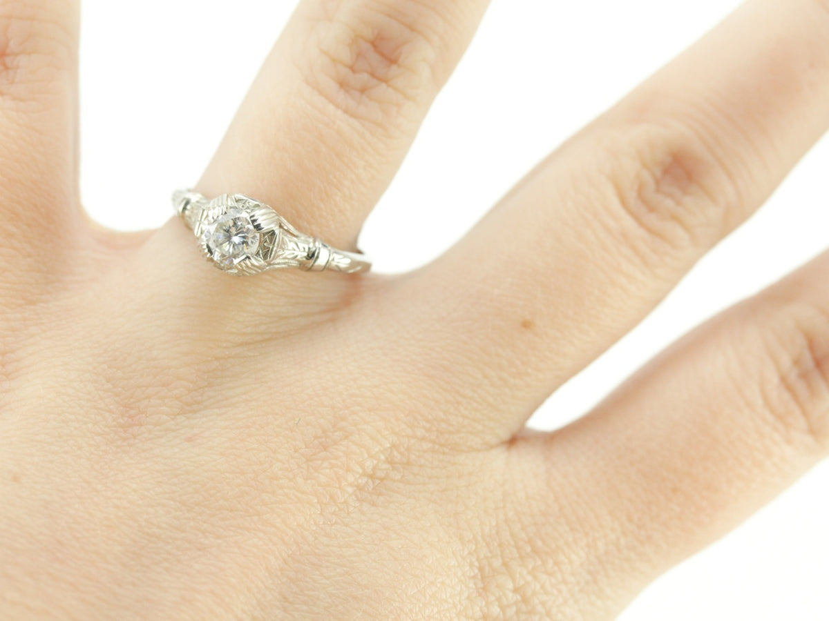 Art Deco Inspired Diamond Engagement Lamprey Ring