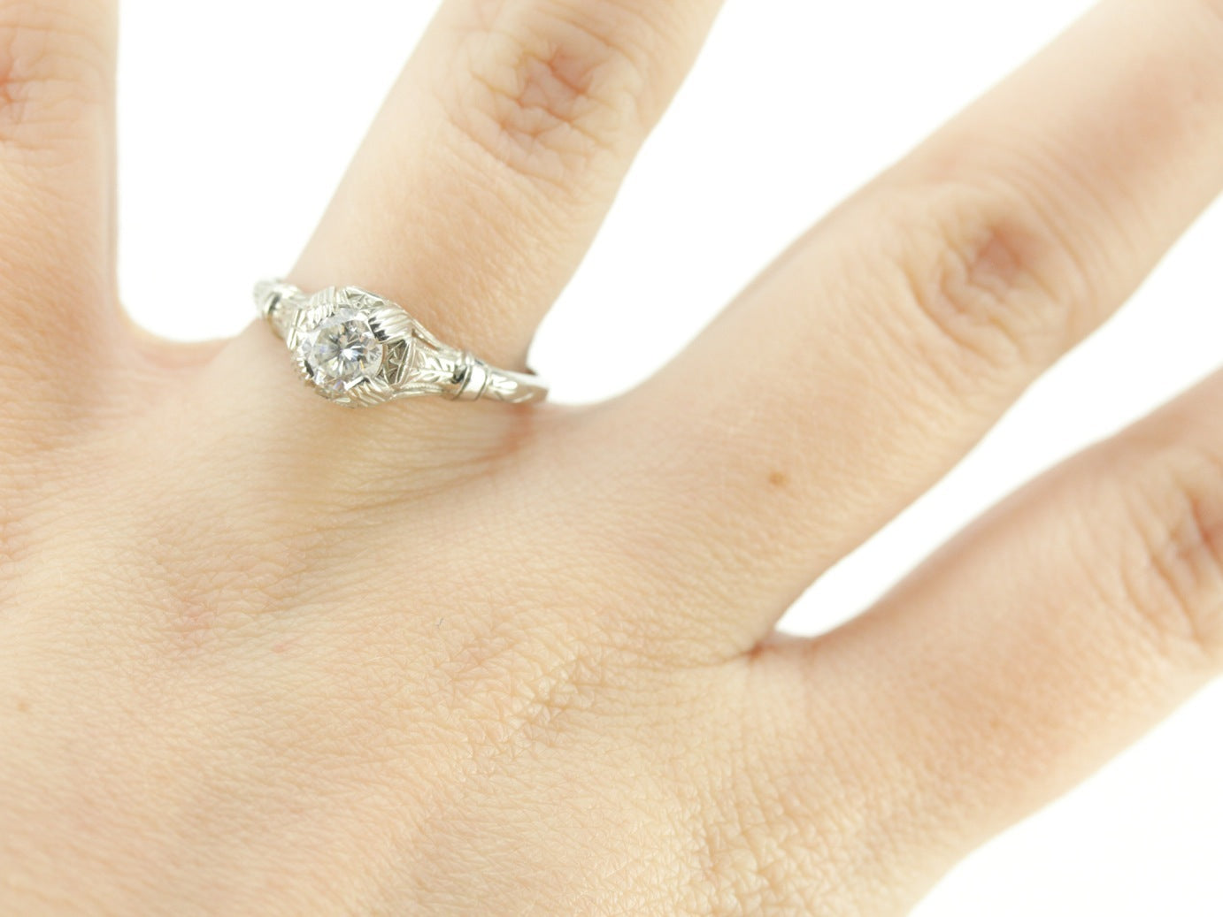 Art Deco Inspired Diamond Engagement Lamprey Ring