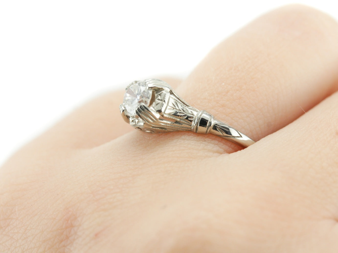 Art Deco Inspired Diamond Engagement Lamprey Ring