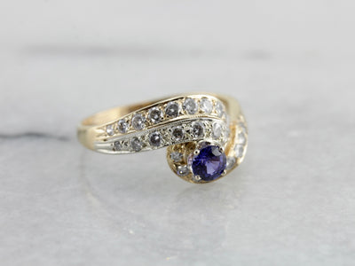 Modernist Purple Sapphire and Diamond Cocktail Ring