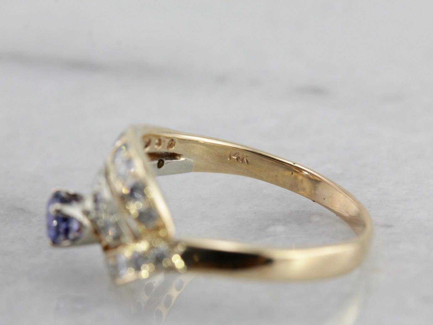 Modernist Purple Sapphire and Diamond Cocktail Ring