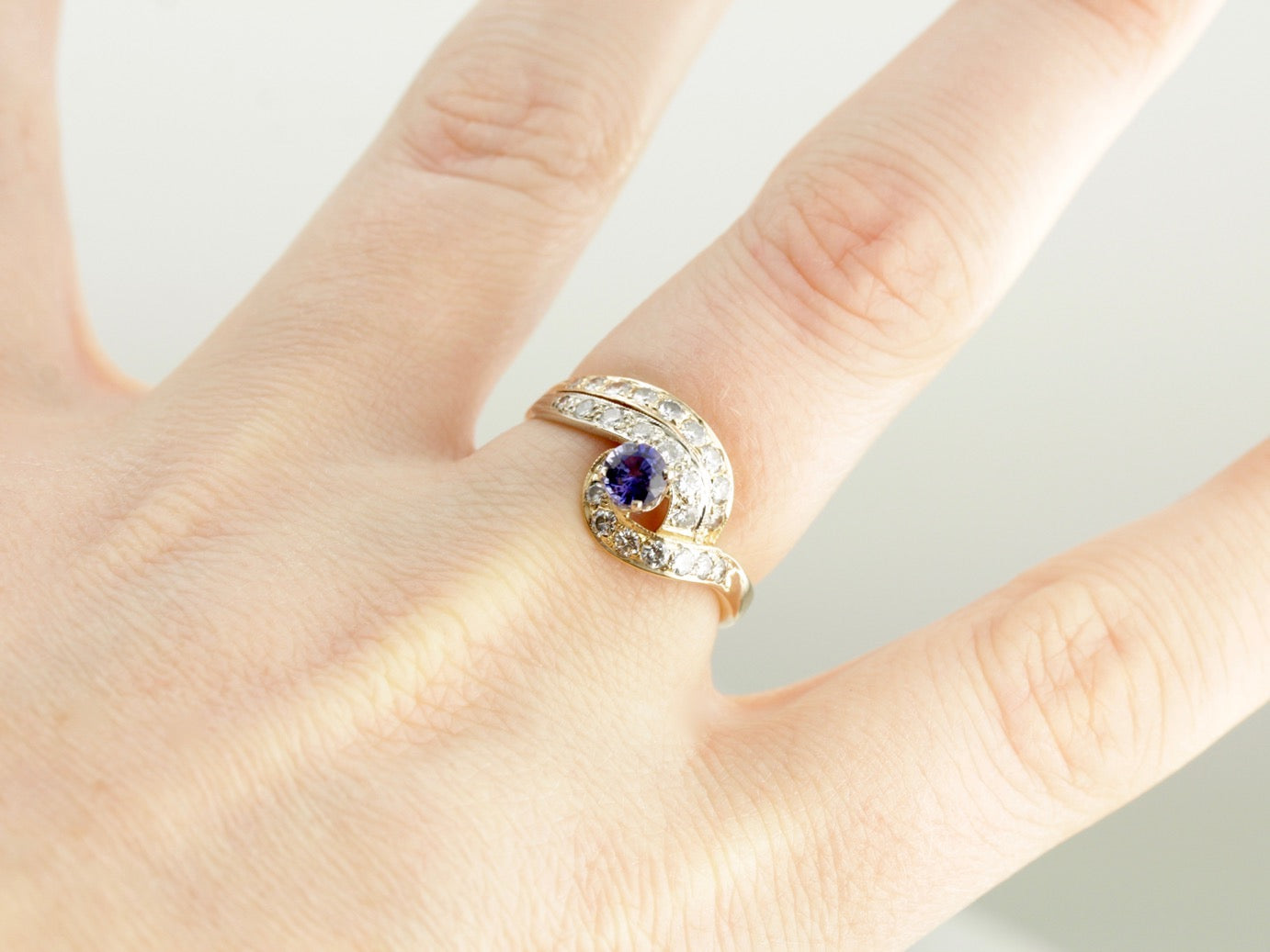 Modernist Purple Sapphire and Diamond Cocktail Ring