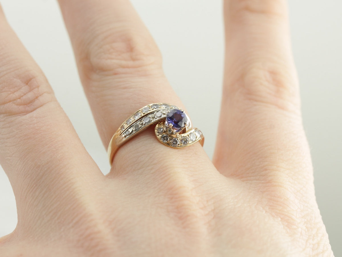 Modernist Purple Sapphire and Diamond Cocktail Ring