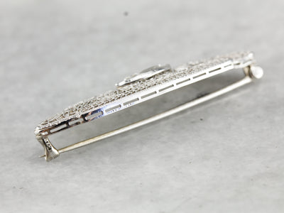 Outstanding Filigree Brooch with One Carat Diamond Center, Art Deco Finery