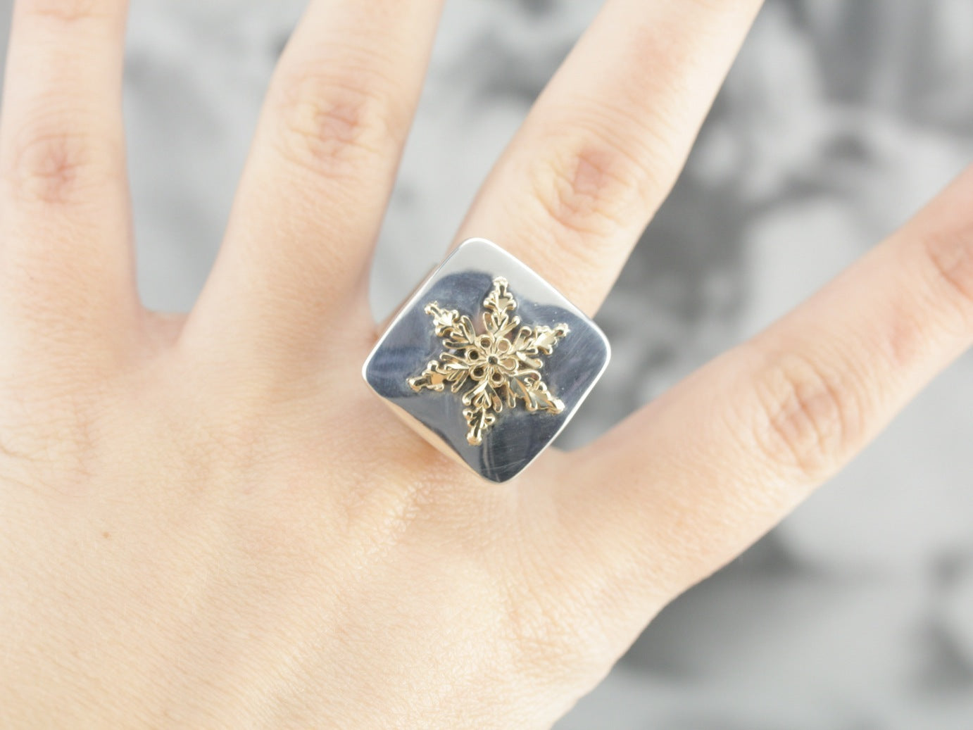 Mix Metal Snowflake Statement Ring