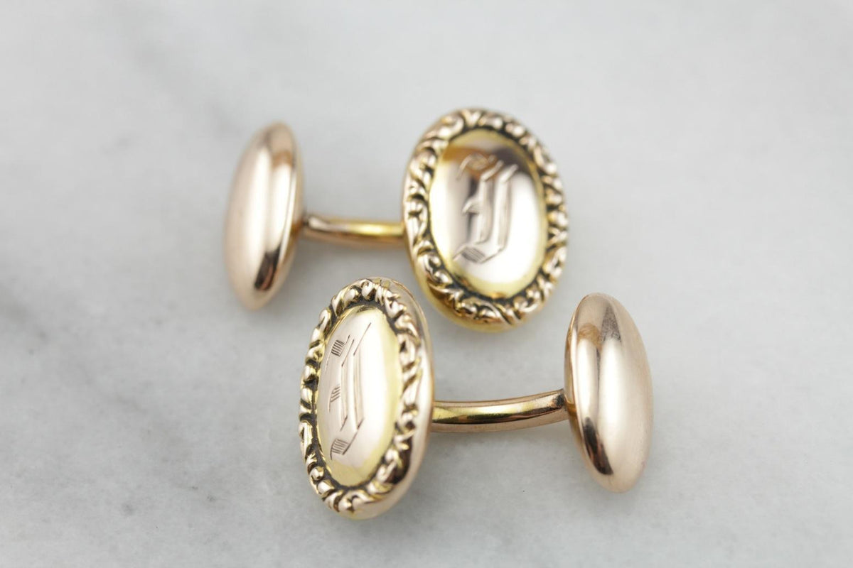 Victorian Era Old English "I" Monogram Rose Gold Cufflinks