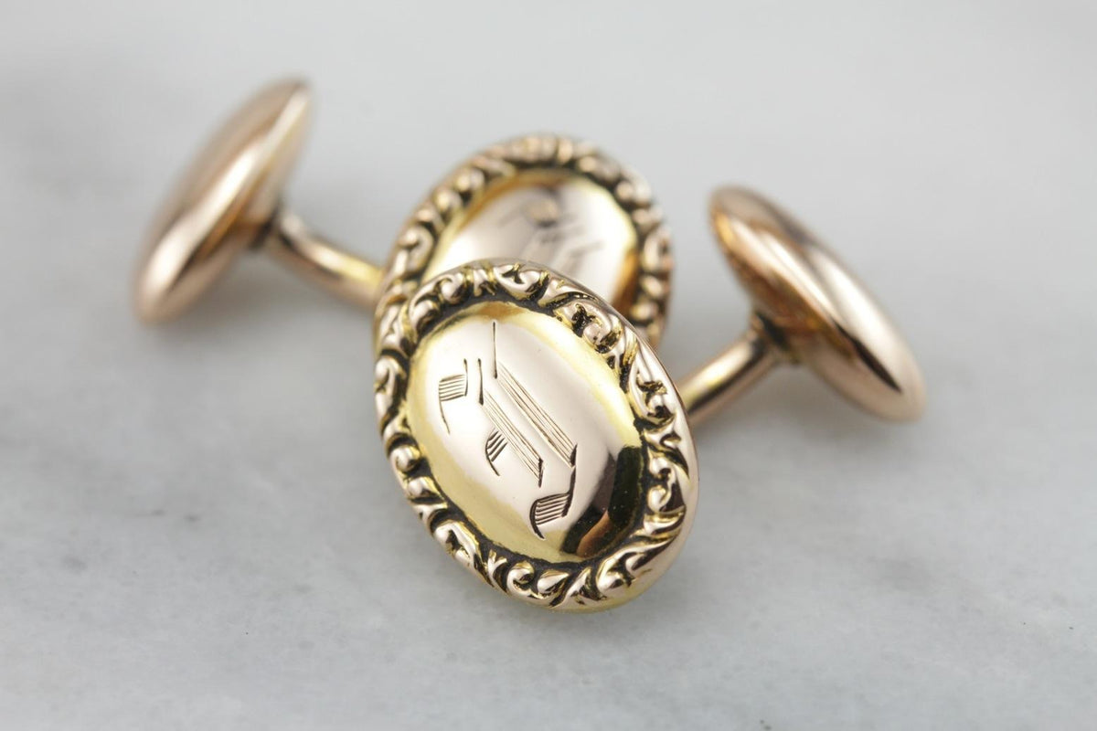 Victorian Era Old English "I" Monogram Rose Gold Cufflinks