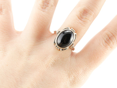 Black Onyx Cabochon in White Gold Ring