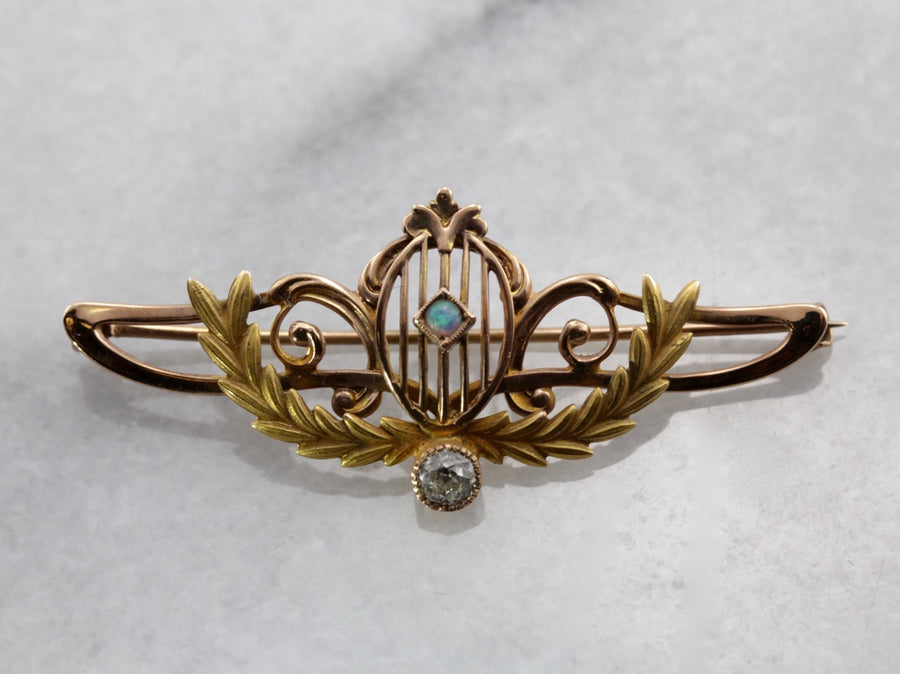 Stunning Art Nouveau/Belle  poque Brooch with Opal and Diamond