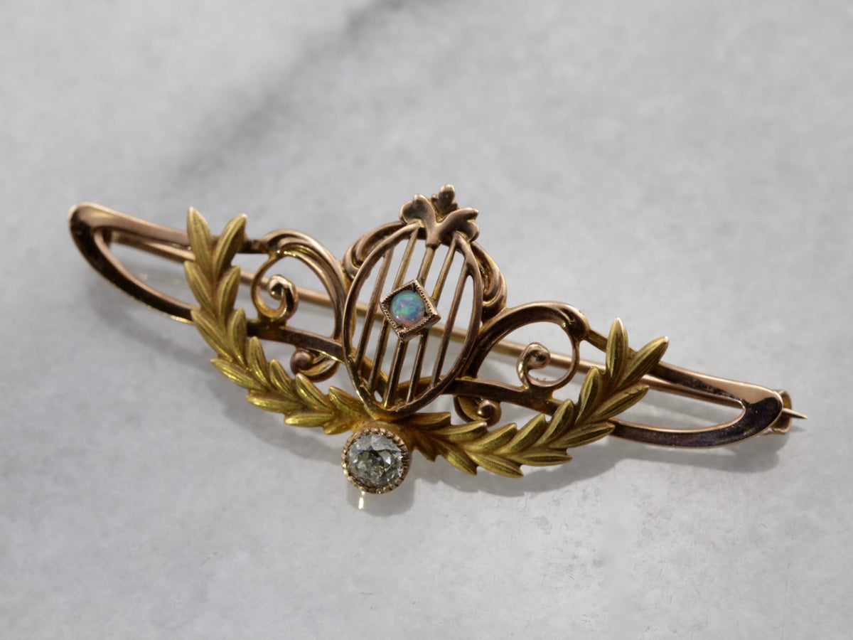 Stunning Art Nouveau/Belle  poque Brooch with Opal and Diamond