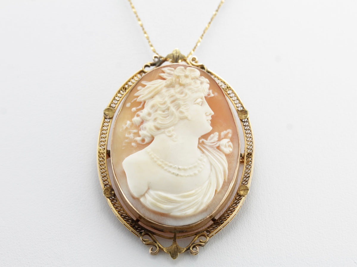 Broche colgante de filigrana de oro con camafeo de la época Art Nouveau