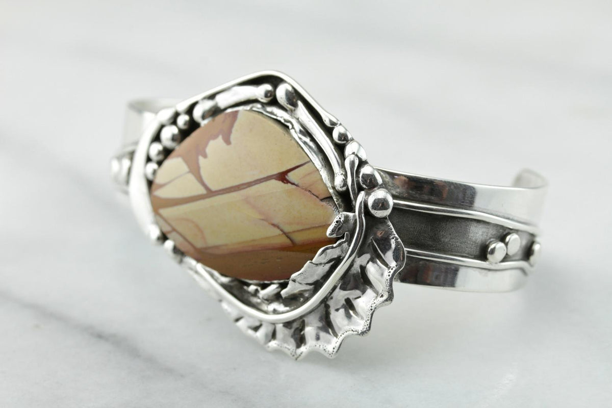 Sterling Silver Fine Landscape Jasper Cuff Bracelet