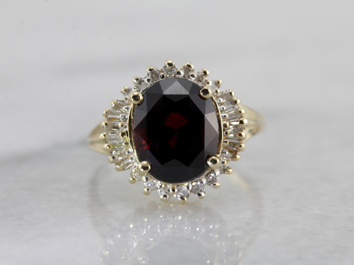 Pyrope Garnet Cocktail Ring in Moder Halo Setting