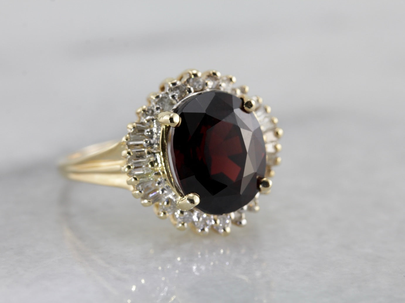 Pyrope Garnet Cocktail Ring in Moder Halo Setting