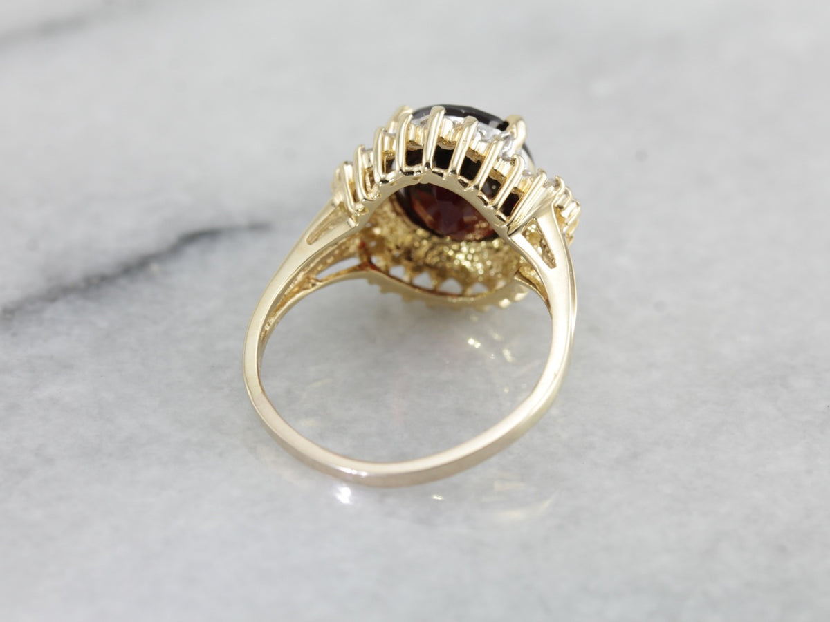 Pyrope Garnet Cocktail Ring in Moder Halo Setting