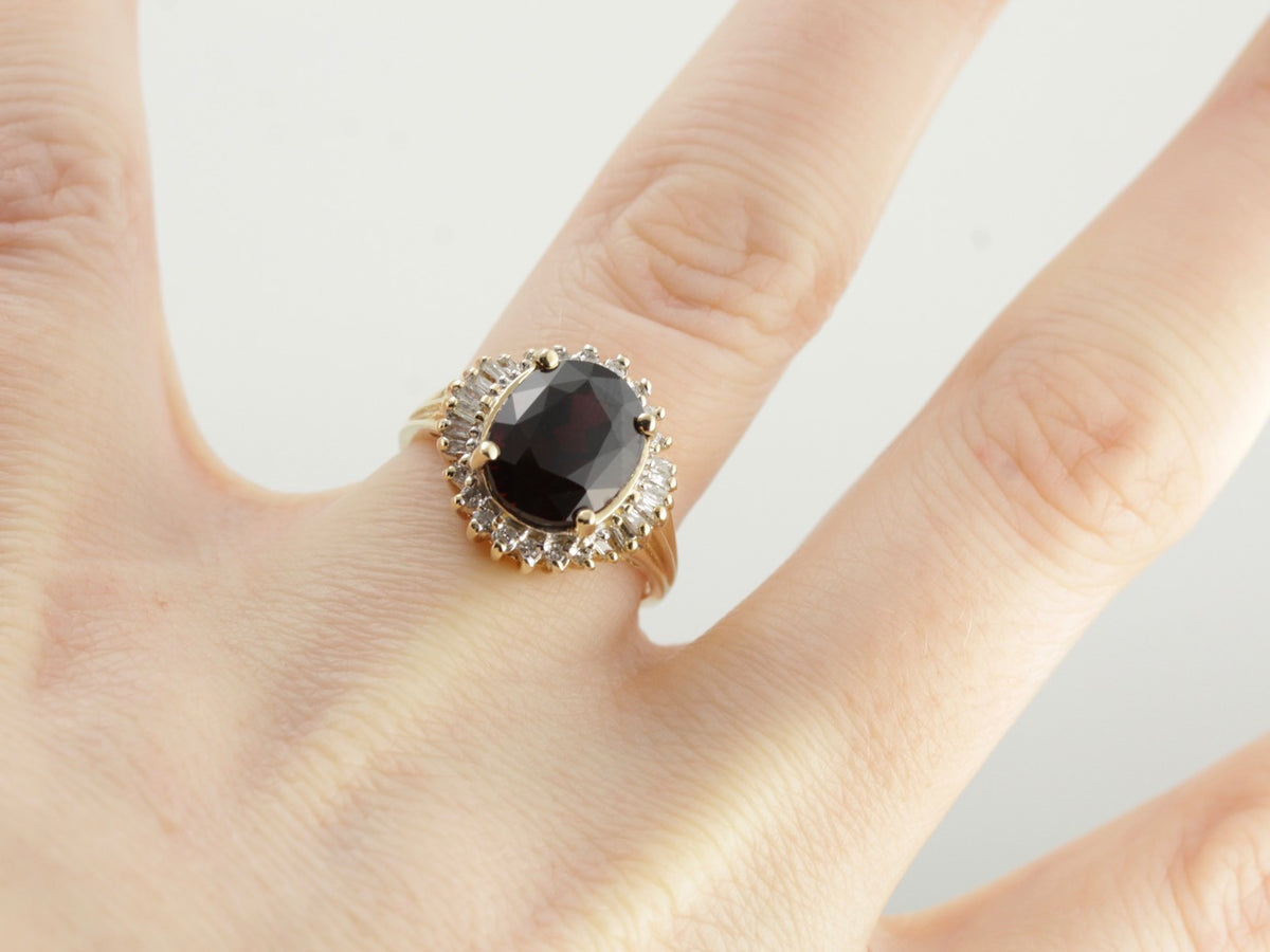 Pyrope Garnet Cocktail Ring in Moder Halo Setting