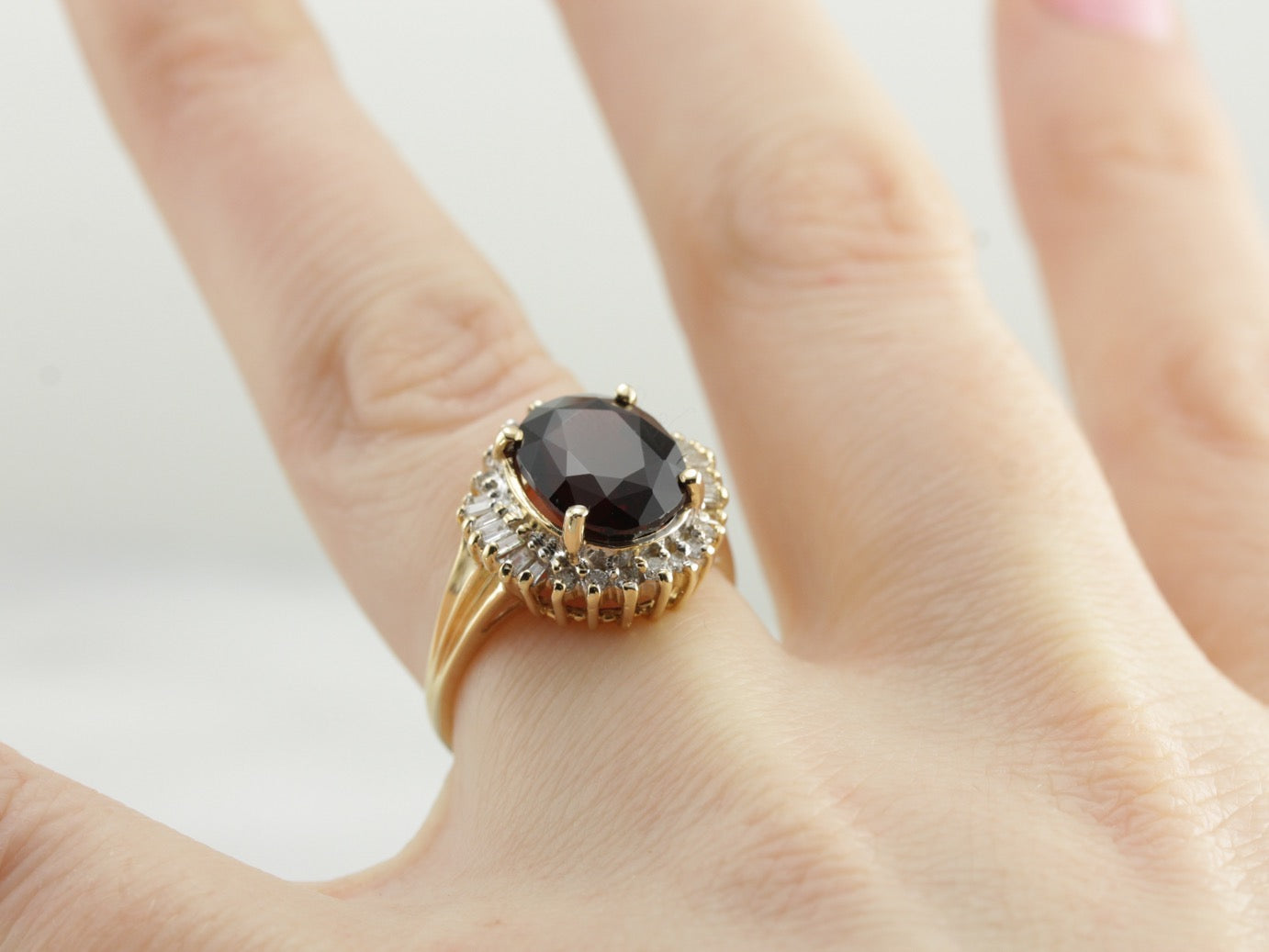 Pyrope Garnet Cocktail Ring in Moder Halo Setting