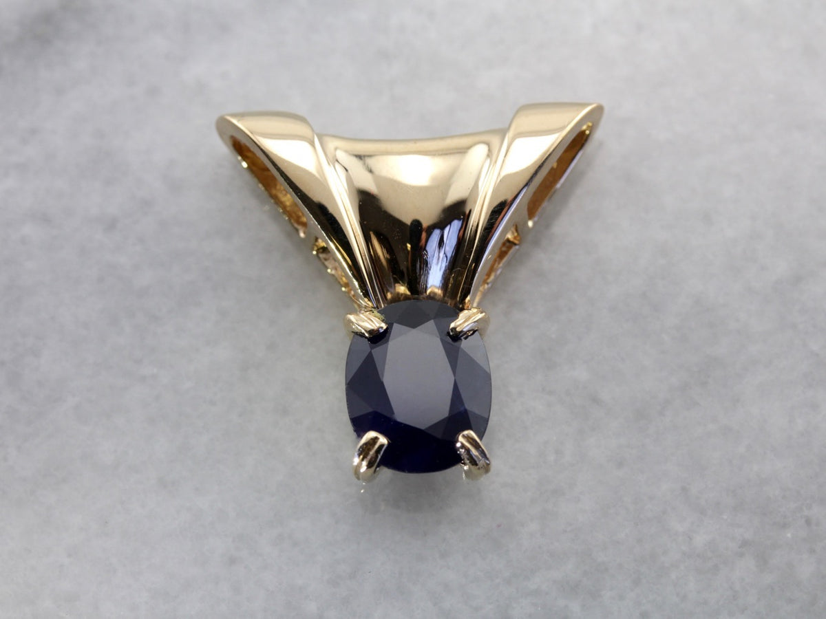 Dark Blue Sapphire Slide Pendant in Yellow Gold