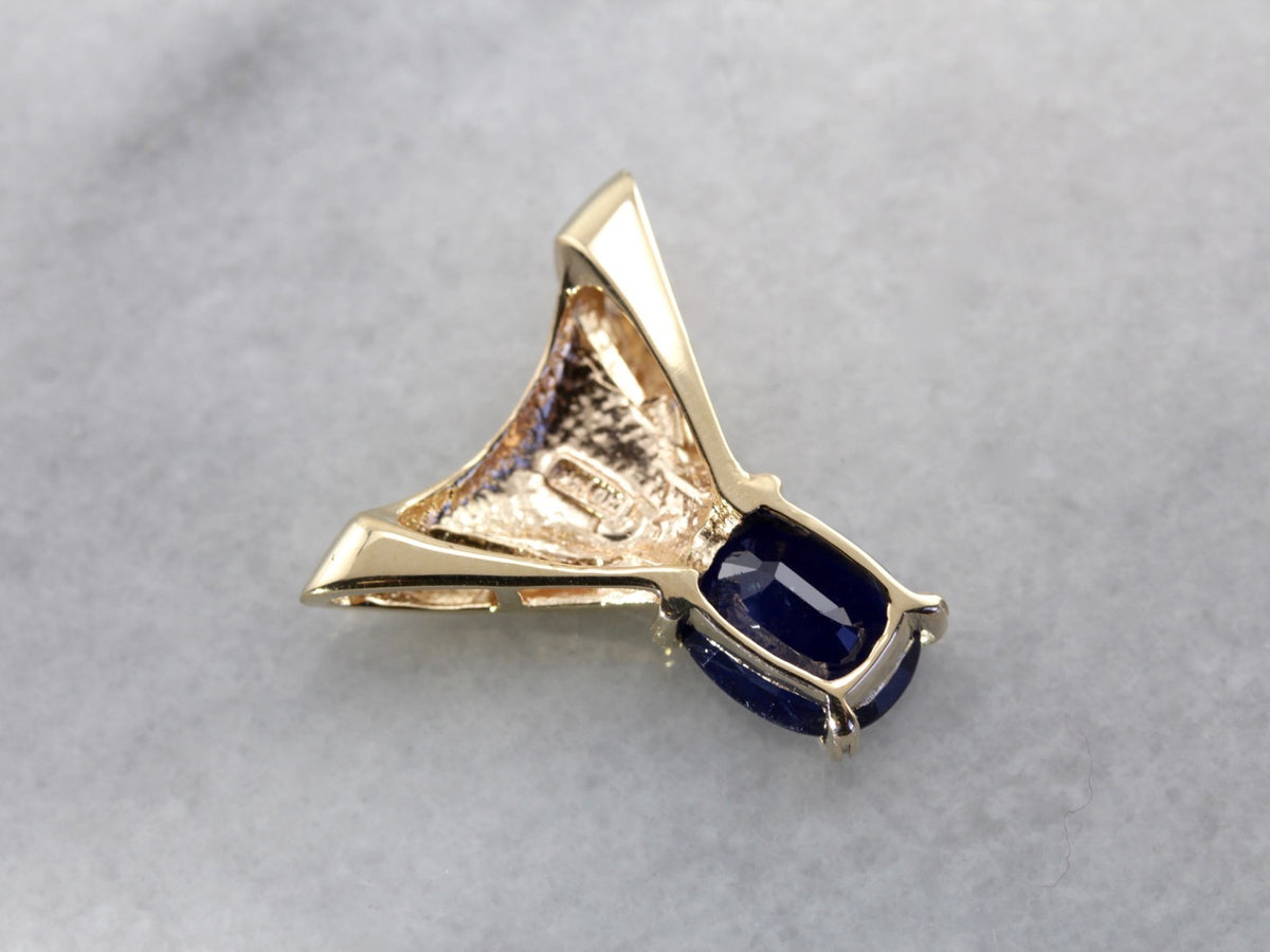 Dark Blue Sapphire Slide Pendant in Yellow Gold