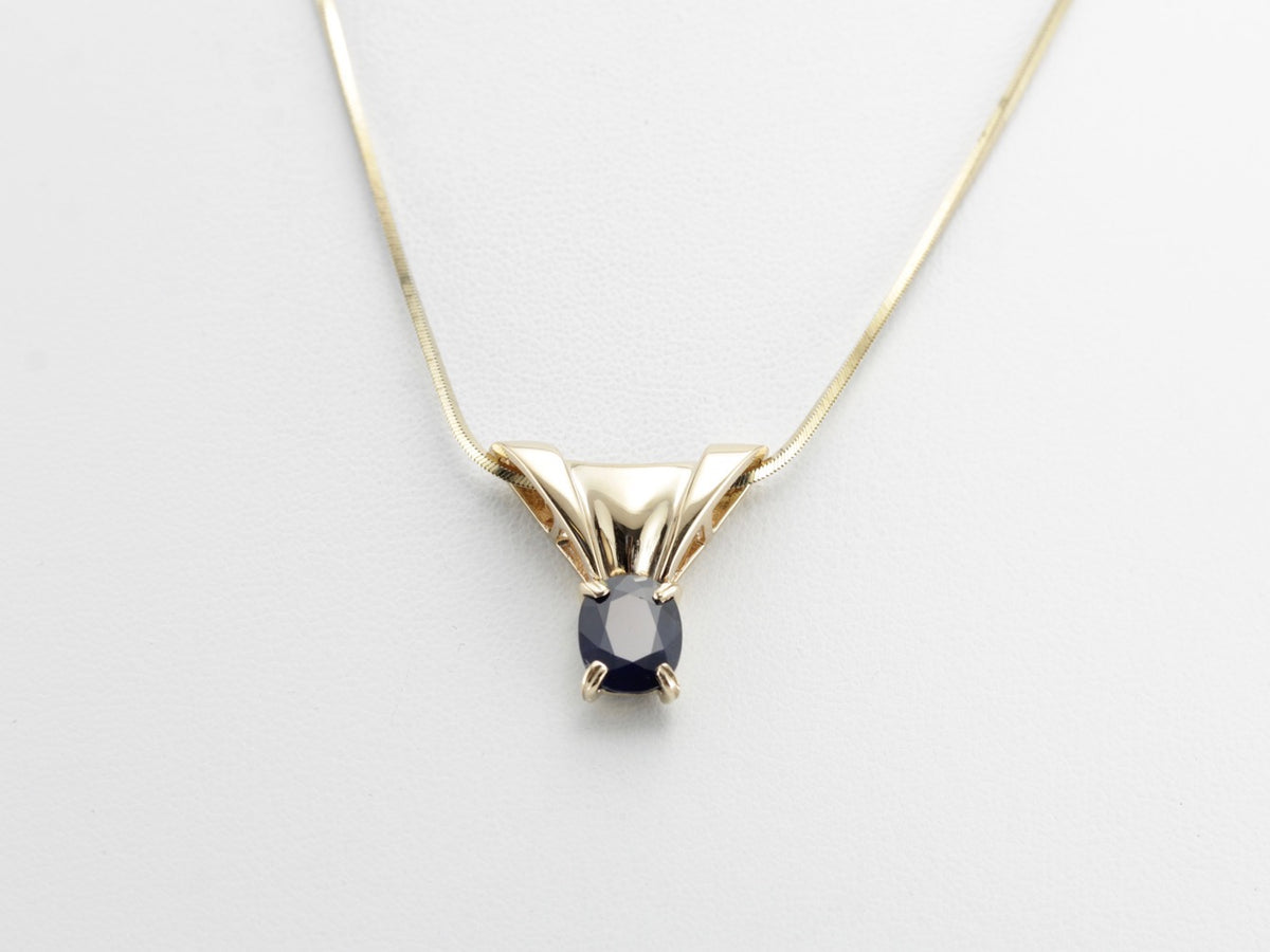 Dark Blue Sapphire Slide Pendant in Yellow Gold