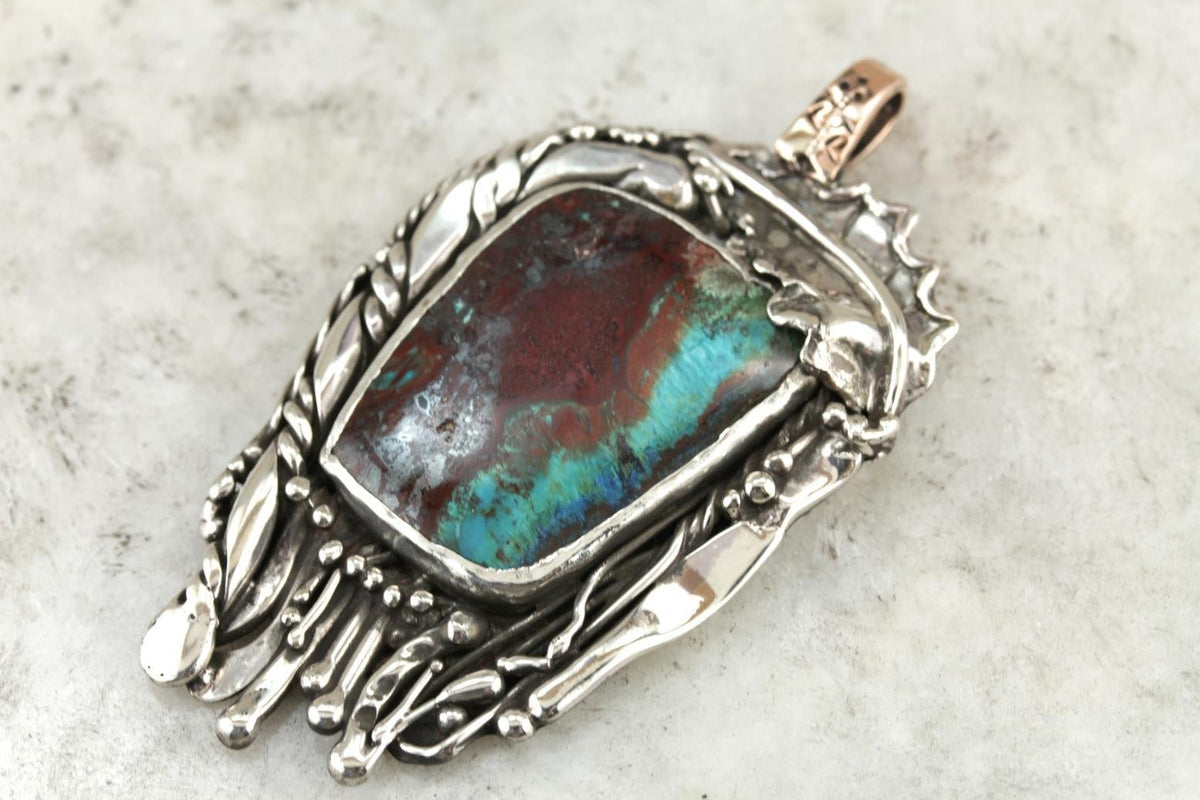 Chrysocolla Modernist Sterling Silver Pendant