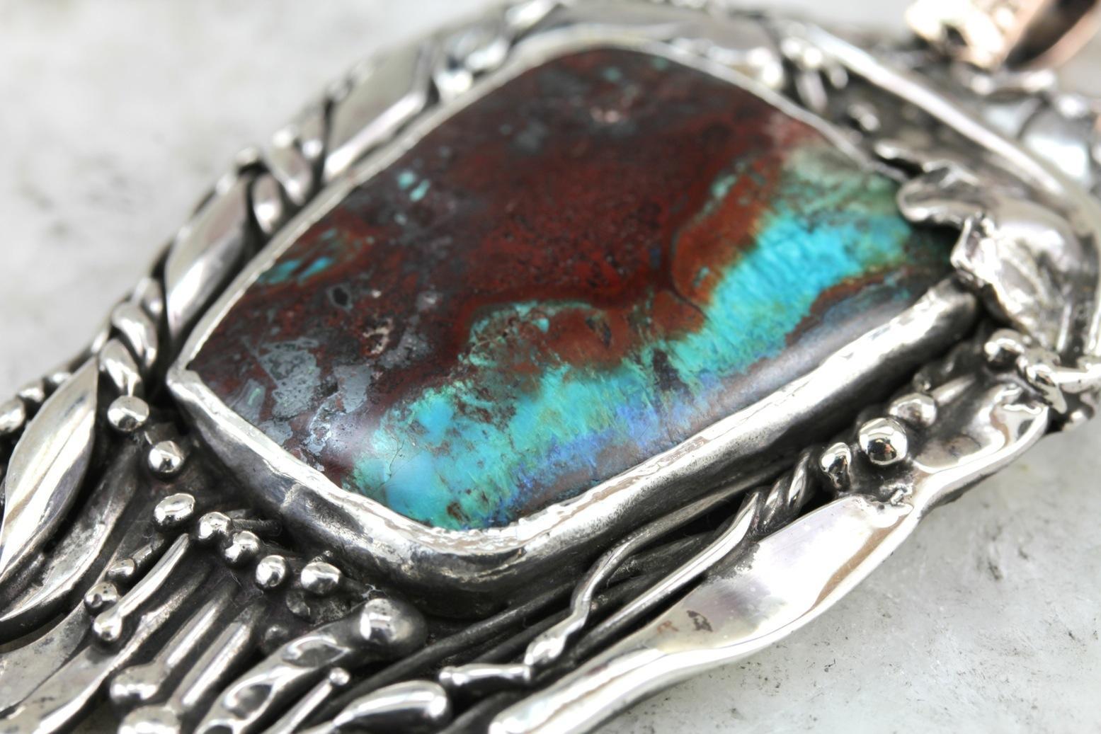 Chrysocolla Modernist Sterling Silver Pendant