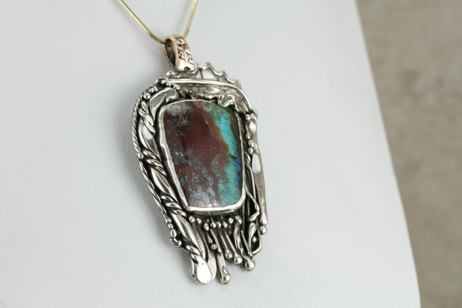 Chrysocolla Modernist Sterling Silver Pendant