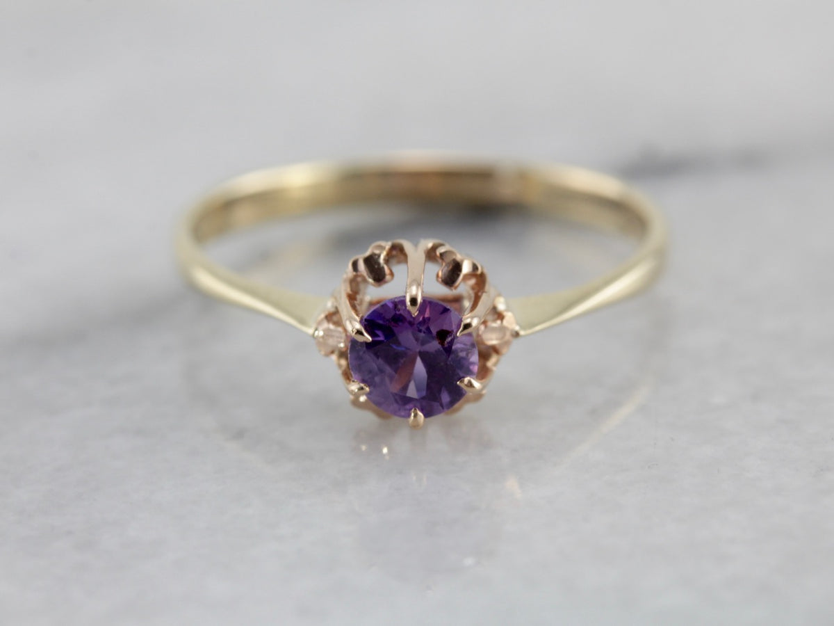 Purple Sapphire Solitaire Ring in Yellow Gold