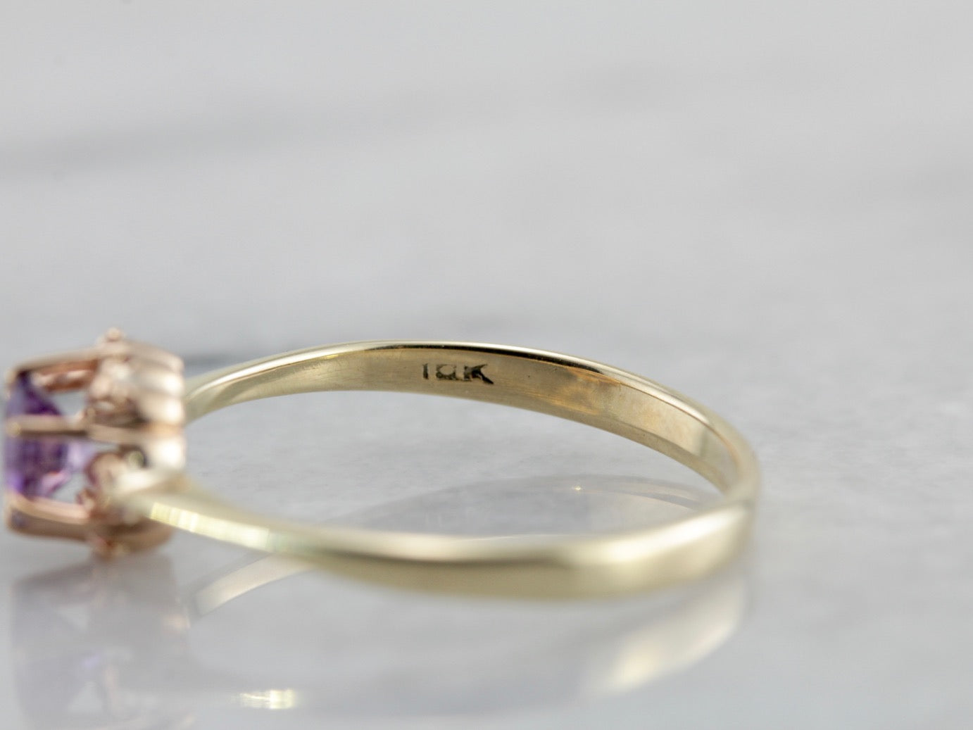 Purple Sapphire Solitaire Ring in Yellow Gold