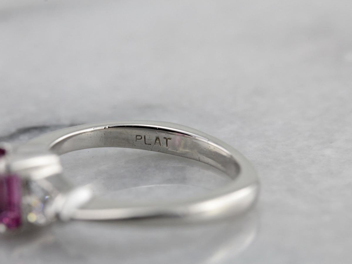 Bright Pink Sapphire In Contemporary Platinum Engagement Ring