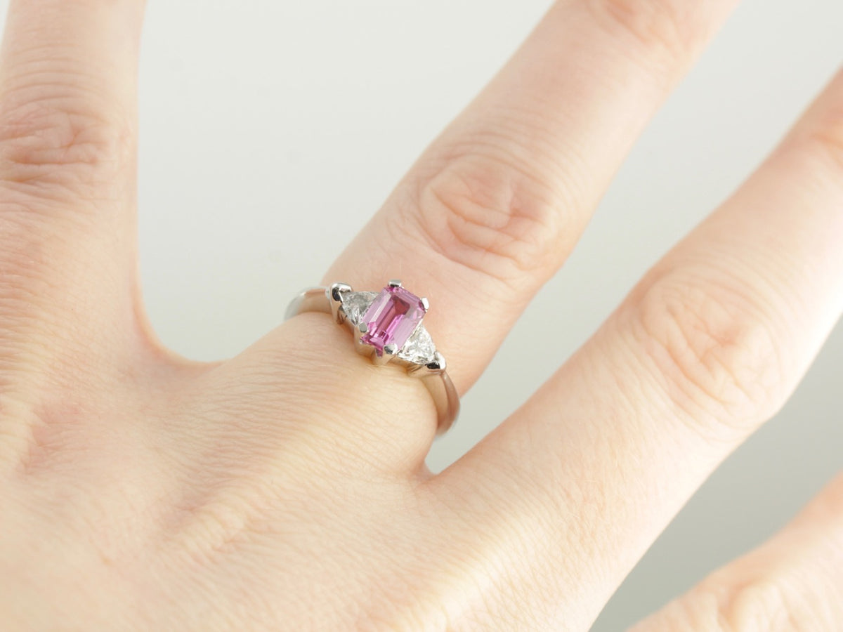 Bright Pink Sapphire In Contemporary Platinum Engagement Ring