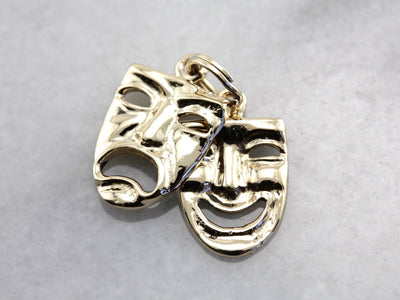 Comedy and Tragedy Masks Charm, Gold Drama Masks
