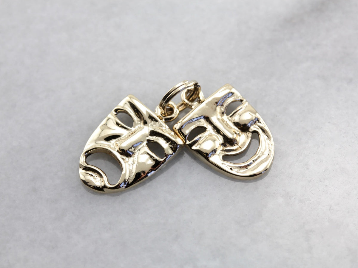 Comedy and Tragedy Masks Charm, Gold Drama Masks