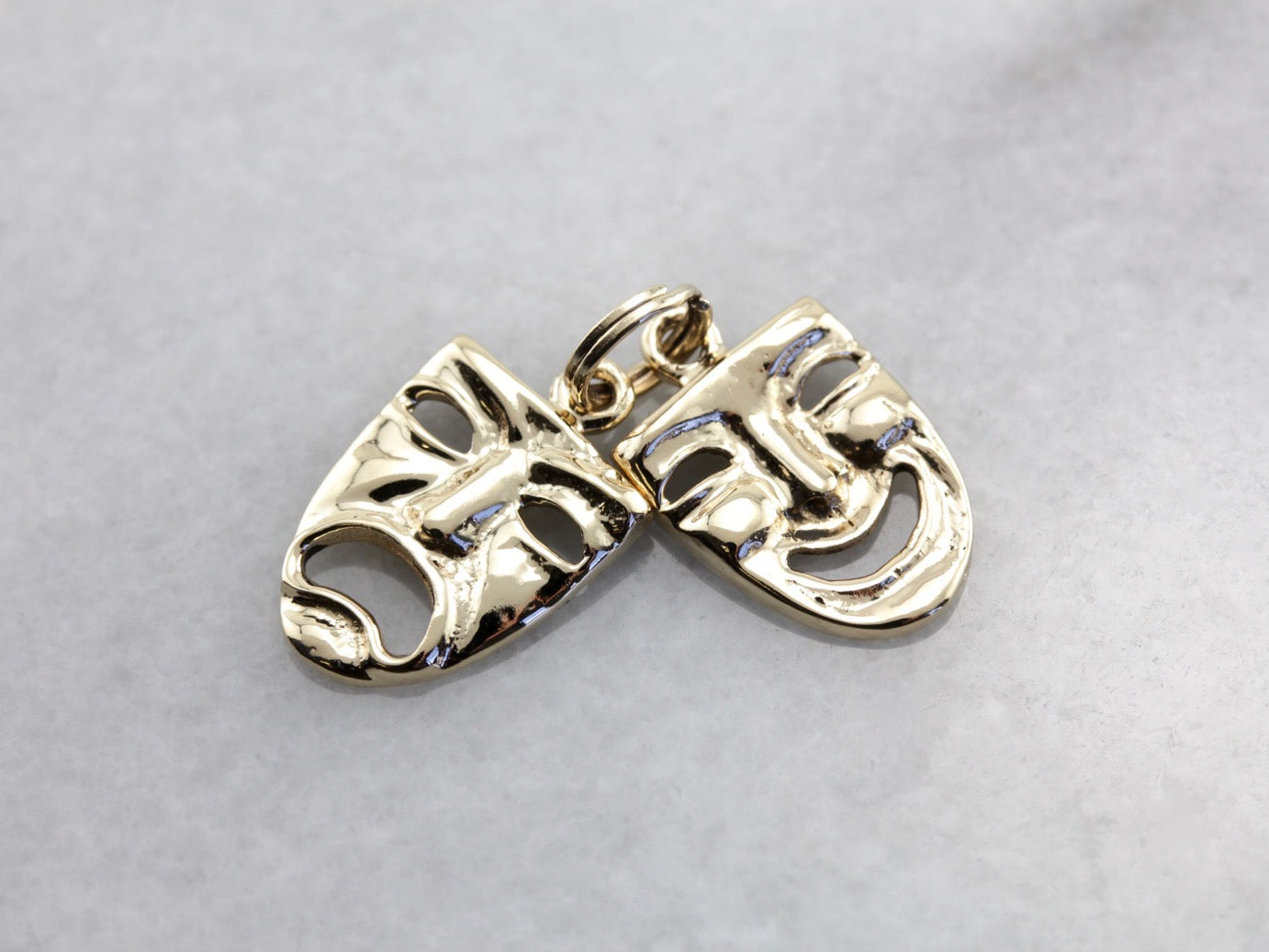 Comedy and Tragedy Masks Charm, Gold Drama Masks