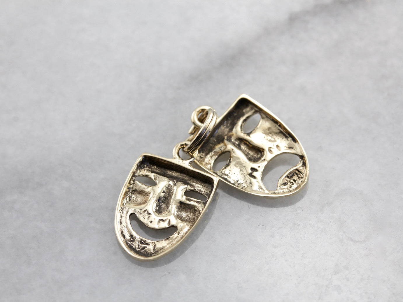 Comedy and Tragedy Masks Charm, Gold Drama Masks